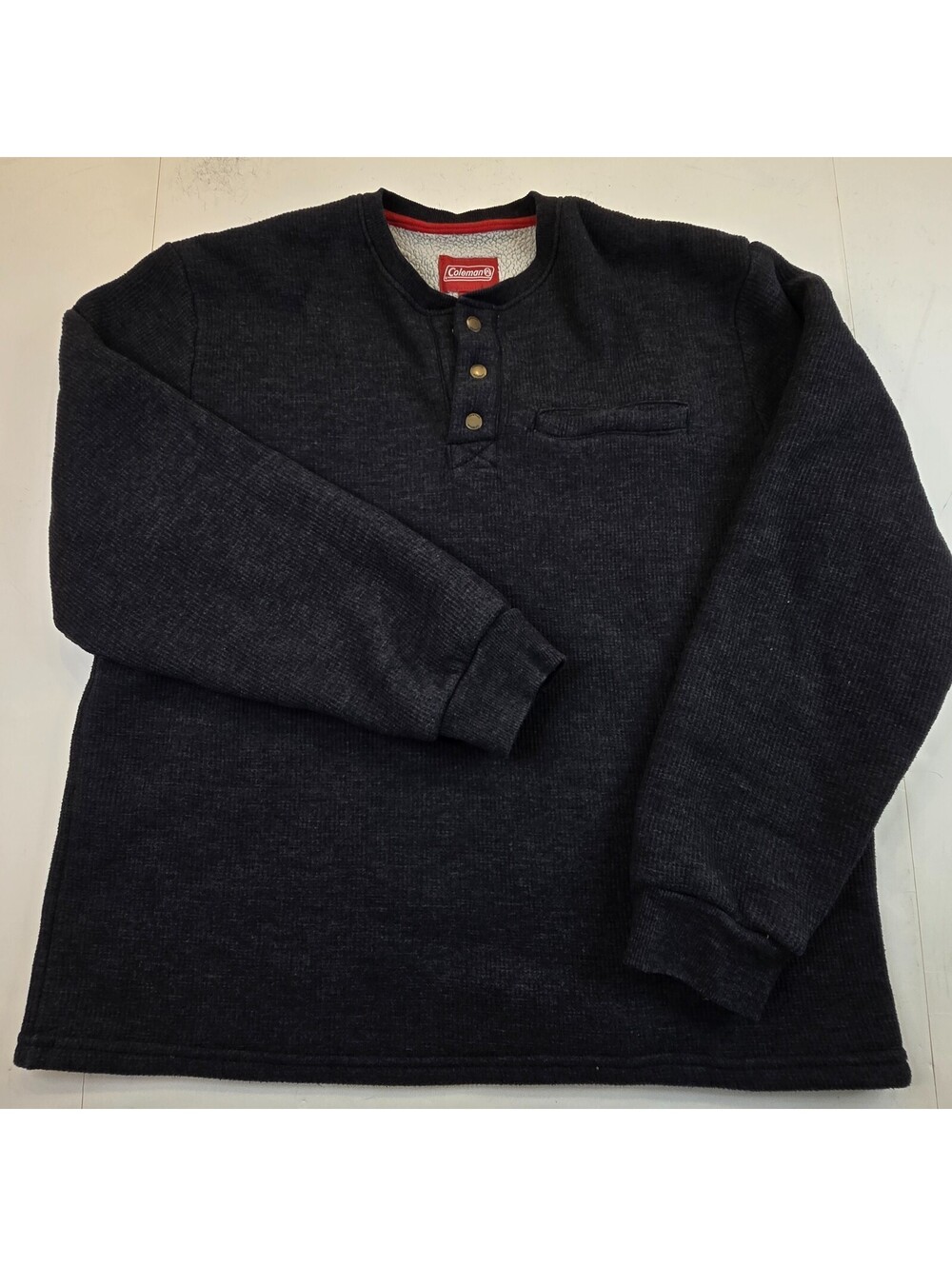 Mens Coleman Gray Long Sleeve Thermal Henley Sweatshirt Sherpa Lined Size XL